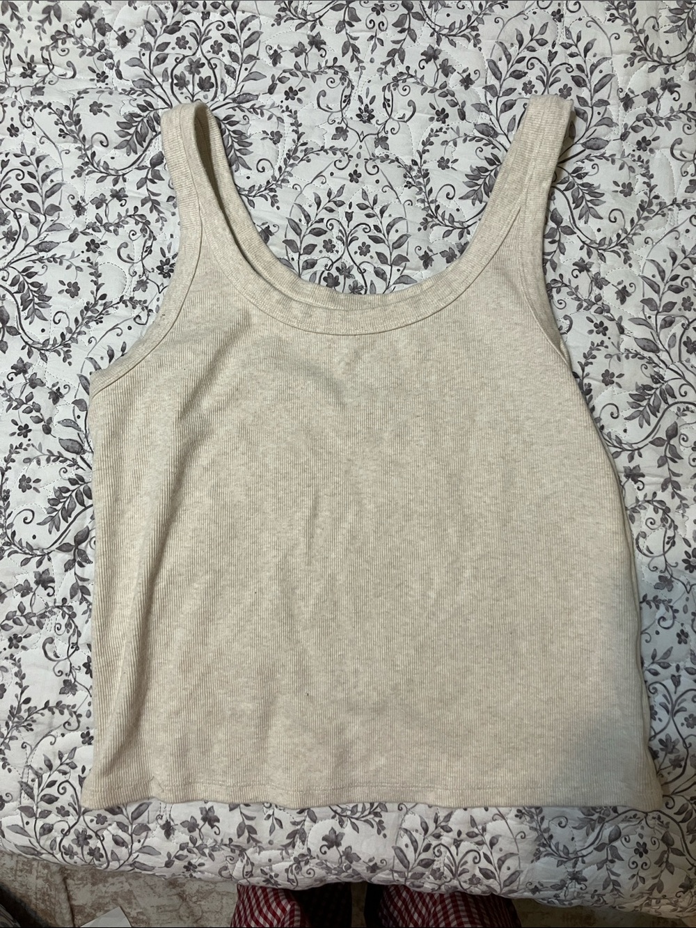 American Eagle Outfitters Cream Ribbed Scoop Tank